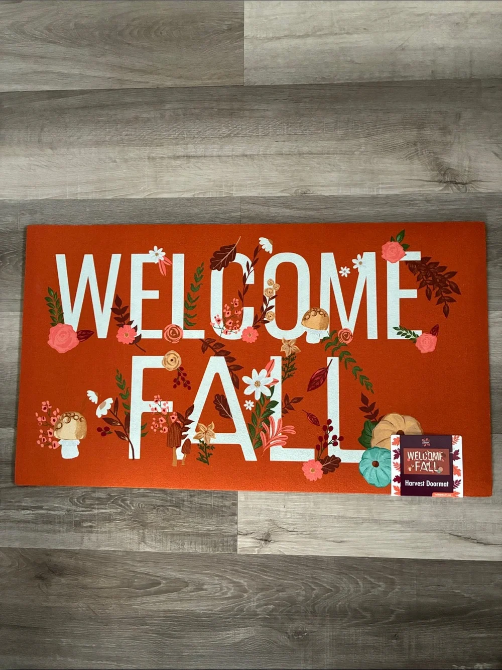 NWT- Welcome Fall- Floral Harvest Doormat w/ Anti Skid Rubber Back 16x28